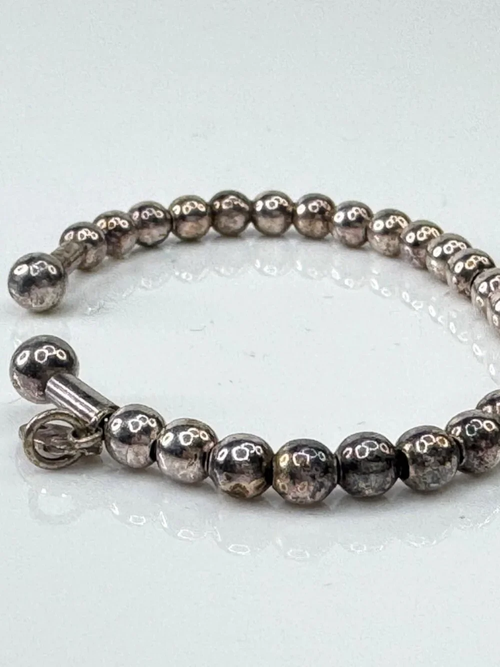 Italian Sterling Silver 4.25mm Bead on Wire Small Child Cuff Bracelet JR1720